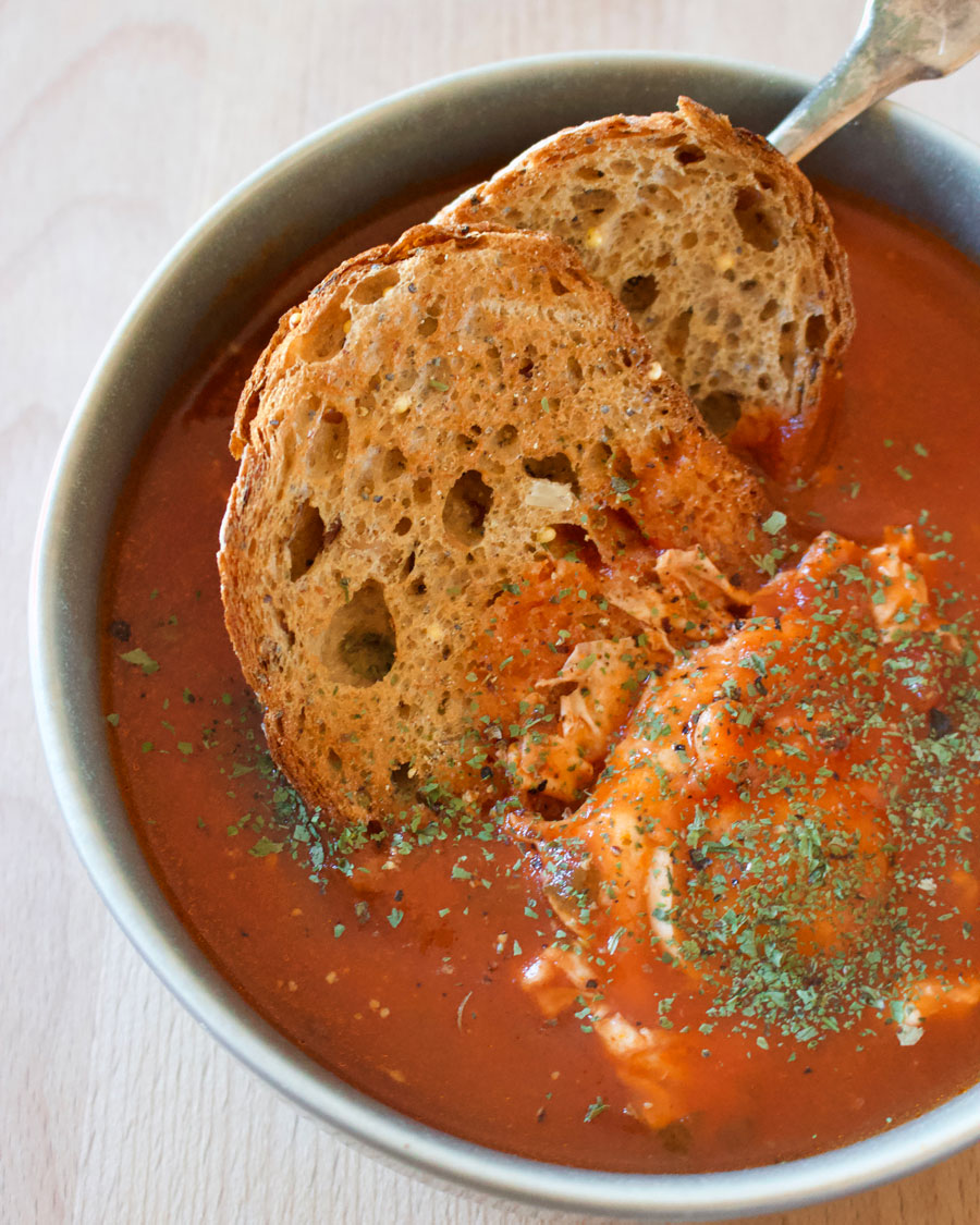 Portuguese Tomato Soup with Poached Eggs Ninja Kitchen